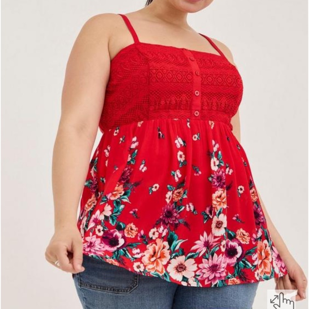 Torrid Babydoll Gauze Crochet Trim Cami